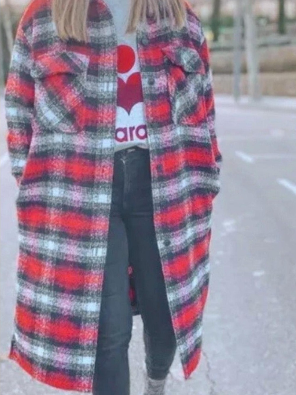 Like New Zara Red Black White Plaid Shacket